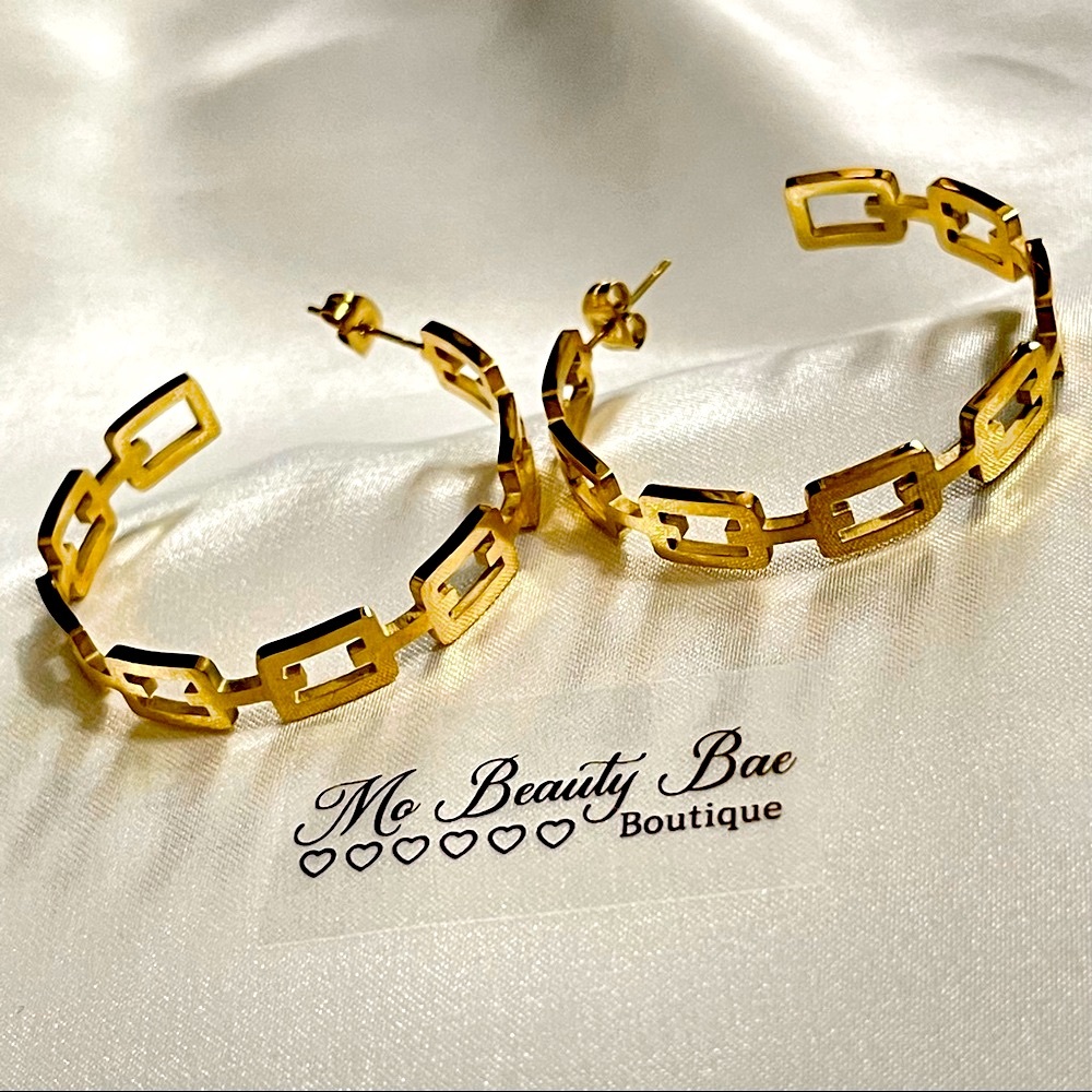 Box Chain Gold Hoop Earrings